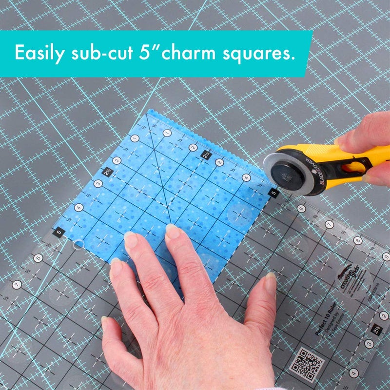 Creative Grids Perfect 10 Quilting Ruler â€“ CGRPERF10 â€“ Made in USA, 10in x 10in Square, Non-Slip Grip Acrylic Quilting, Sewing, Crafting, Patchwork Ruler for Measuring & Cutting Fabric - Image 2